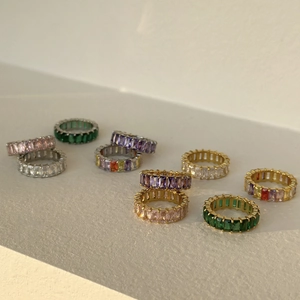 Gold and silver 18k plated eternity rings with colorful emerald cut zircon stones