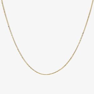 Close-up of 18k gold plated flat snake chain texture with polished metallic finish