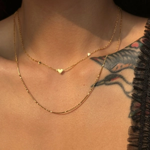 Layered 18k gold plated stainless steel necklaces with heart pendants and snake chain set