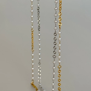18k gold plated stainless steel waist chain with retro pearls and embossed metal links