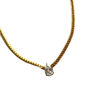 Vintage 18k gold plated stainless steel necklace with pear cut zircon on snake chain