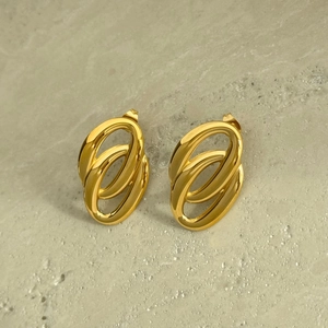 Orecchini vintage gitani a doppio cerchio placcati oro 18 carati con metallo lucido
