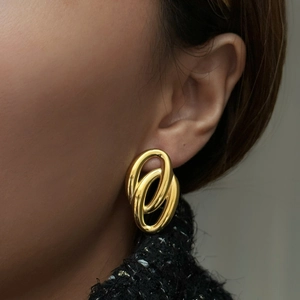 Orecchini a Doppio Cerchio Vintage in Acciaio Inossidabile Placcato Oro 18K Chunky Bohemian Gypsy Gioielli Geometrici