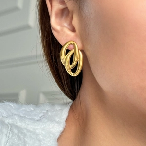 Orecchini vintage a doppio anello ovale placcati oro 18k con lucentezza metallica pura