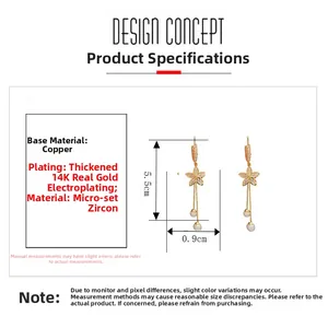 Detailed dimensions of 14K gold plated flower earrings with long pearl tassels