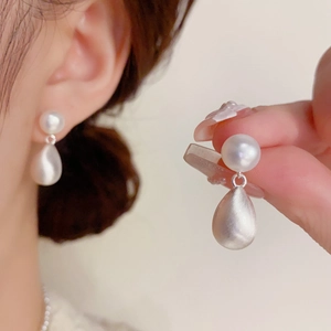 Pendientes de Gota de Perla de Agua Dulce Cobre Chapado en Oro 14K Con Poste de Plata de Ley 925 Pendientes Minimalistas Joyería