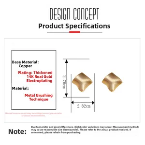 Detailed size specifications for brushed 14K gold plated geometric stud earrings
