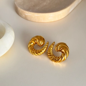 Polished 18k gold plated stainless steel spiral swirl earrings for women