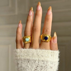 Anello Sigillo in Acciaio al Titanio Placcato Oro 18K Vintage Per Donna Uomo Intarsio in Pietra Blu Quadrata Gioielli Punk Retro