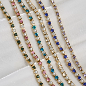 Dames 18K Verguld Roestvrij Staal Enkelbandje Armband Set Met Gekleurde Strass En Kunstparel Tennis Ketting