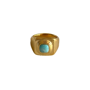 Anello con sigillo retrò placcato oro 18 carati in acciaio inossidabile e pietra blu