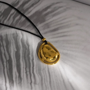 18k gold plated stainless steel irregular geometric pendant necklace on black cord