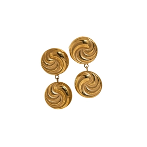 Vintage-Ohrhänger mit 18 Karat Vergoldung, Spiralstruktur und runden Metallscheiben