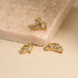 Vintage 18K gold plated titanium steel stud earrings set with marquise and round zircon