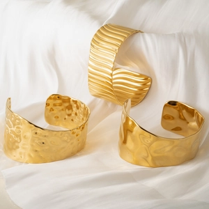 18k gold plated stainless steel punk style wide open lava cuff bracelets set