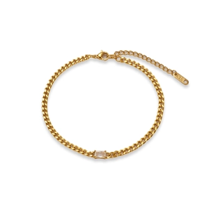 Golden titanium steel chain bracelet with rectangular zircon and K18 hallmark tag