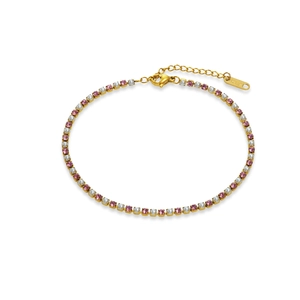 Gouden titanium stalen armband met roze zirkonen en witte parels, met K18-kenmerk