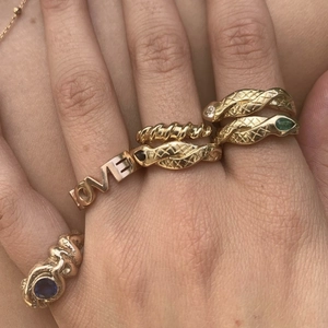 18k gold plated snake ring set with cubic zirconia stones for women on hands