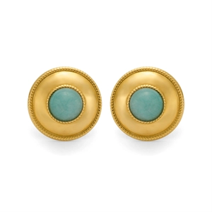 Retro 18k gold plated titanium steel hoop earrings featuring vintage turquoise cabochons