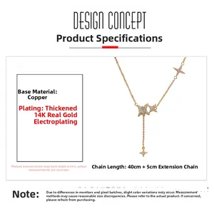 Detail of 14K gold plated star pendant necklace showing 40cm chain and 5cm extender