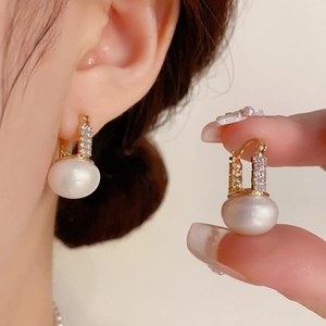 Elegant gold square hoops with shimmering pavé crystals and round white pearls