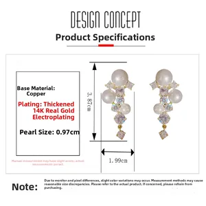 Guide des tailles de boucles d'oreilles perles montrant la hauteur de 3,87 cm et largeur