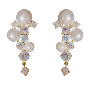 Boucles d'oreilles de luxe françaises avec grappes de zircon et pampilles de perles
