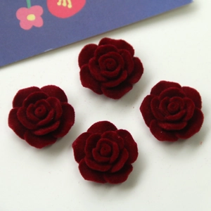 Set of 4 dark red flocked velvet rose cabochons for DIY earring and jewelry making