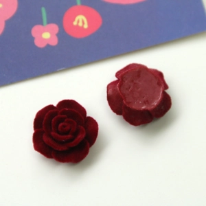 Elegant deep red flocked rose acrylic DIY accessories for jewelry and hair clips