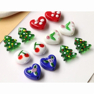 DIY colorful glass beads set with cherry and Christmas tree patterns for jewelry making