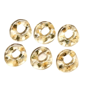 Handmade resin ring charms with yellow dried flowers and pearls for DIY jewelry making