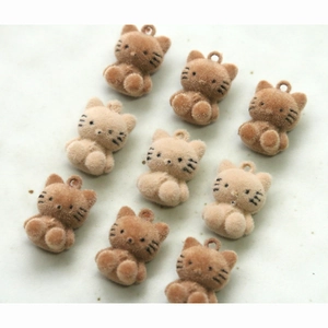 Cute 3D flocked kitten DIY charms in milk tea colors with integrated hanging loops