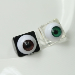 Unique square resin rings with realistic eyeball design in black and clear colors