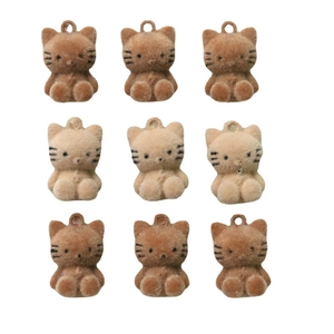 Cute flocked 3D cat pendants in tan and cream colors for DIY jewelry and hair accessories