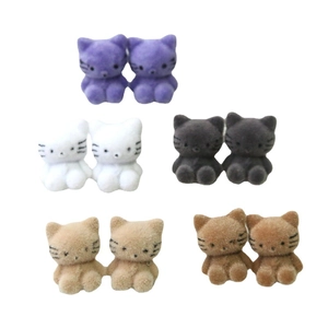 Accesorios de gatitos flocados 3D en acrílico colores lavanda, blanco, gris y caramelo
