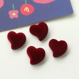 Deep red flocked heart resin charms for DIY jewelry and hair accessories craft making