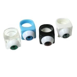Quirky square eyeball rings in transparent, blue, black and white resin punk style
