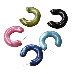 Set of C-shaped marble texture acrylic earrings in five colors for DIY jewelry making