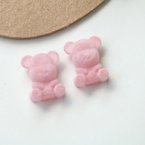 Pink flocked velvet teddy bear acrylic charms for DIY hair clips and jewelry making