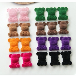 Colorful flocked teddy bear DIY acrylic charms for jewelry hairpins and phone cases