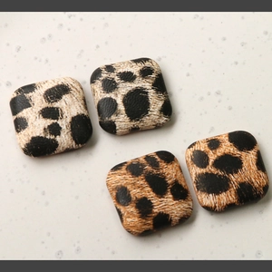 Square leopard print fabric buttons in beige and brown for DIY jewelry making and coats