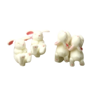 Set of four cute white flocked rabbit resin figurines for DIY crafts and decor