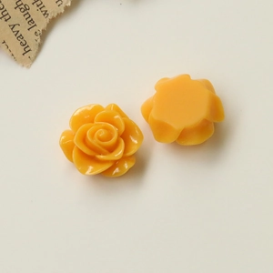 Flat back yellow resin camellia flower charms for DIY jewelry and hair accessories
