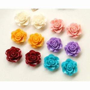 Polished resin camellia flower charms in multiple colors for DIY jewelry and accessories