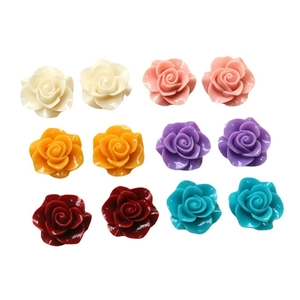 Colorful resin camellia flower charms for DIY jewelry making in a 12-piece set