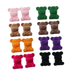 DIY flocked velvet teddy bear accessories for hairpins and earrings in 8 assorted colors
