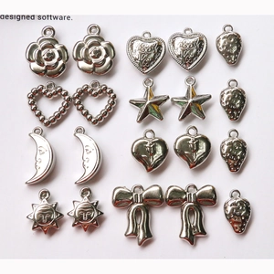 Vintage silver metal charms collection with rose heart moon star and bowknot designs