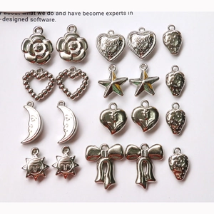 Retro 3D Silver Plastic Resin Pendants Heart Star Moon Sun Strawberry Bow Charms DIY Jewelry Making Accessories For Earrings Hairpins Phone Case Material