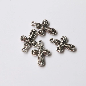 Vintage silver alloy cross pendants with detailed engraving and DIY hanging loops