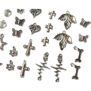 DIY antique silver alloy pendant set with cross butterfly heart and leaf charms